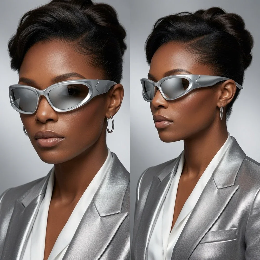 Silver Sunglasses Mirrored Shield Eyewear Women Safety Shield Uv400 Luxury Sport